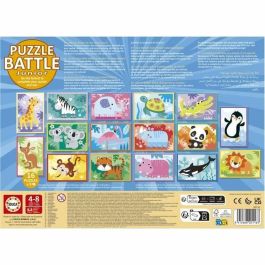 Educa EDU1747456973337 Puzzle Battle Jr Animales 16 puzzles de 9 piezas, para niños a partir de 4 años