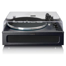 Lenco LS-430BK Tocadiscos de tracción por correa con Bluetooth 5.0 y Altavoces, 33/45 RPM, Imitación Piel, Negro