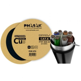 Phasak Bobina de Cable de Red Exterior FTP Cat.6, 305 m, 100% Cobre Sólido AWG23, Uso Profesional para CCTV y Enlaces, Referencia PHR 672 Precio: 185.49999985. SKU: B1KFCR3SEZ