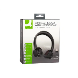 Q-connect Auricular Inalámbrico Diadema con Micrófono Flexible, Botón Bluetooth USB, Color Negro