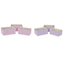 Cesta DKD Home Decor Lila Rosa 27.5 x 18 x 40.5 cm Set de 3 (2 Unidades)