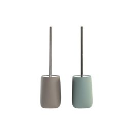 DKD Home Decor Escobillero Urban para Baño de Dolomite e Inox, Set de 2, Colores Beige y Verde Menta, 11x41x11 cm