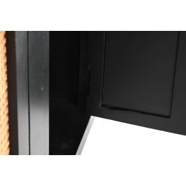 DKD Home Decor Buffet Negro y Natural de Madera de Mango y Ratán con Patas de Metal, 4 Puertas, 2 Estanterías, 160x40x90 cm