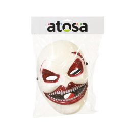 Máscara Blanca Con Lengua Roja Y Sonrisa Macabra Payaso Malvado Halloween