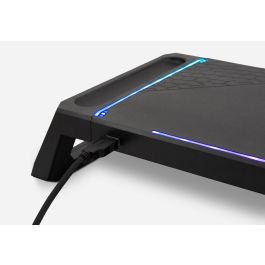 Deep gaming Elevador Soporte Monitor Gaming RGB con Hub USB 3.0 + 2x USB 2.0 Patas Plegables y Cajón Negro