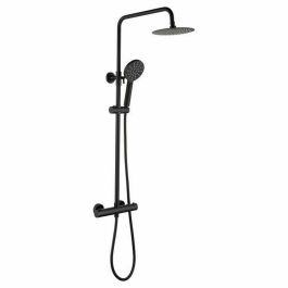 Oceanic Columna de ducha termostática con cabezal redondo extraplano Ø20cm acero inoxidable, altura regulable y ducha de mano 3 chorros, negro mate. Precio: 128.49999987. SKU: B1K2V89XAY
