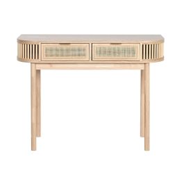 DKD Home Decor Consola Scandi de Abeto y Ratán Natural Dorado 100 x 40 x 76 cm con 2 Cajones