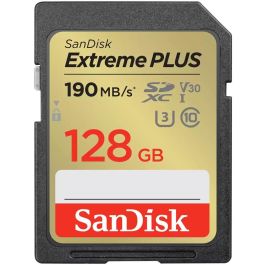 SanDisk Tarjeta Memoria Extreme PLUS SDXC 128 GB UHS-I Lectura 190 MB/s Escritura 90 MB/s 4K UHD Precio: 46.49999992. SKU: B17Q2ED28F