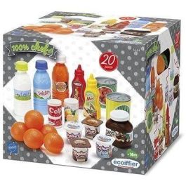 Ecoiffier Chef Pack Accesorios Cocina Dinette - Set de Alimentos de Juguete: Botellas, Leche, Ketchup, Yogures y Naranjas +18 meses