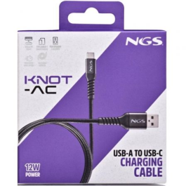 NGS KNOT-AC Cable USB 2.0 A a Tipo-C, Carga Rápida 12W, Datos 480Mbps, 1 metro, Trenzado Negro