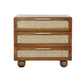 DKD Home Decor Comoda Basant Ratan Marron Oscuro Natural Acacia y Ratan 90 x 45 x 90 cm