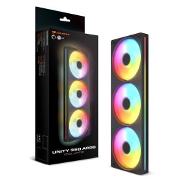 Cougar Unity360-FB Forward Ventilador 360mm/12cm Triple Pack ARGB PWM Negro - 3 Ventiladores de Carcasa con Iluminación LED, 700-2500 RPM, 78.2 CFM, Rodamiento FDB