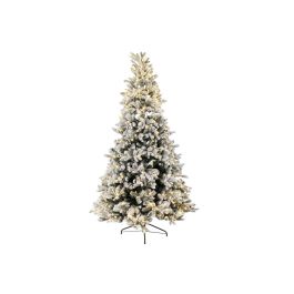 DKD Home Decor Árbol de Navidad Alpina Nevado Blanco y Verde con 500 LEDs, 210 cm de Alto, Desmontable para Exterior IP44