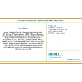 Montibel·Lo Decode Texture Men Matt Wax Crema Modelante Matificante Fijación Extrema para Cabello 90ml