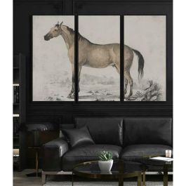 DKD Home Decor Cuadro Decorativo Glam Caballo Set de 3 Piezas de Lienzo PS Gris y Negro 180x120 cm para Pared Salón Dormitorio