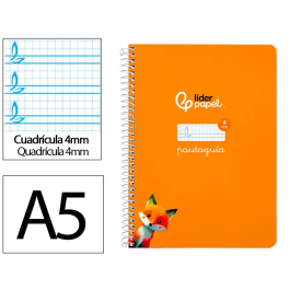 Liderpapel Cuaderno Pautaguía A5 Tapa Dura 80 Hojas Cuadro Pautado 4mm Naranja