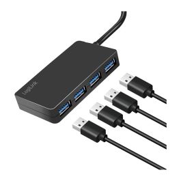 LogiLink UA0396 Hub USB 3.2 Gen 1 de 4 Puertos Tipo A, Velocidad 5 Gbps, Cable de 15 cm, Negro