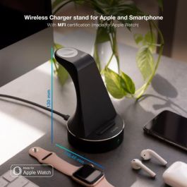 Tooq TQCD02W Base de Carga Inalámbrica 15W con Certificación MFI para Apple Watch, iPhone y Smartphone, Carga Simultánea Qi, Negro