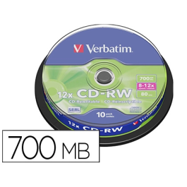 Verbatim Cd-rw 700mb 12x 80 min Tarrina 10 Unidades Precio: 9.68999944. SKU: S8419635