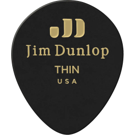 Dunlop Púas Guitarra Genuine Celluloid Teardrop Negro Thin Pack 12 Ud