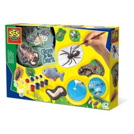 SES Creative Kit Moldeado y Pintura Animales de Miedo - Molde en Relieve Grande, 5 Colores de Pintura, Luminiscente, Pincel, Brillo, Yeso para Niños +5 años