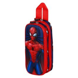 Marvel Spiderman Estuche Portatodo Escolar 3D con Relieve Frontal de Spiderman, Doble Compartimento y Cremallera, Color Azul