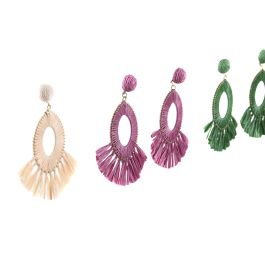 Pendientes Mediterraneo DKD Home Decor Natural Coral Set de 2 piezas en Rafia y Metal 8 x 7 x 0.5 cm Hecho a Mano