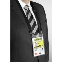 Durable 852501 - Tarjetero identificativo A6 con cinta textil, vertical, negro/transparente, 10 unidades