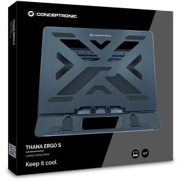 Conceptronic Soporte Base Refrigeración Portátiles hasta 15.6" Ergonómico con Ajuste de Altura y Diseño Disipador de Calor