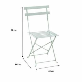 Conjunto Bistró 2 Personas - Mesa Redonda 60 cm con 2 Sillas - Acero Pintado Polvo Verde Celadón - Mesa 60x71 cm, Silla 42x45x82 cm