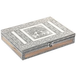 DKD Home Decor Joyero Árabe Plateado Gris Madera Aluminio Elefante 20 x 5 x 28 cm (2 Unidades)