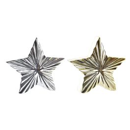 DKD Home Decor Decoración Navidad Moderna Estrella Porcelana Dorado Plateado 5x17x19 cm (4 Unidades)