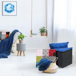 Home Deco Factory Caja-Puf Plegable Patchwork Colección Essentiel 38x38x38 cm Almacenamiento Banco Resistente