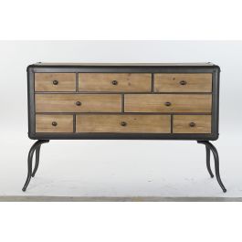 DKD Home Decor Cajonera Vintage de Madera Abeto y Metal, 8 Cajones, Natural y Negro, 129x42x79 cm Desmontable DKD Home Decor Cajonera Vintage de Madera Abeto y Metal, 8 Cajones, Natural y Negro, 129x42x79 cm Desmontable
