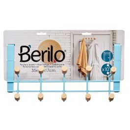 Percha Metal 10 Ganchos Madera Azul Berilo 35X17CM (6 Unidades) Percha Metal 10 Ganchos Madera Azul Berilo 35X17CM (6 Unidades)