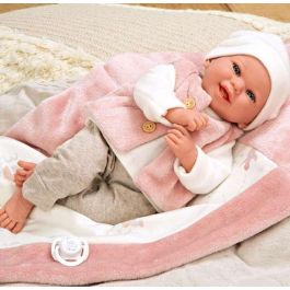Muñecas Arias Muñeca Elegance Colin Rosa de 40 cm con Manta – Muñeco de Peso para Niños +3 Años