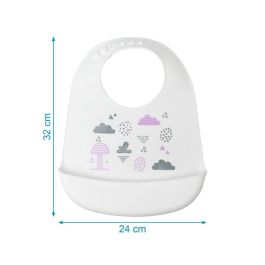 KioKids Babero Silicona Blanco Impermeable con Bolsillo Recogemigas Ajustable +4 Meses