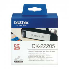 Brother DK22205 Rollo de Etiquetas Continuas Originales de Papel Blanco Adhesivo Fuerte Permanente para Impresoras QL