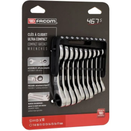 Facom 467BS.JP10PB Juego de 10 Llaves Combinadas de Carraca Corta en Maletín Portátil