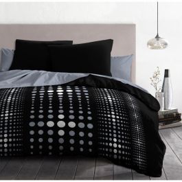 Home Linge Passion STEEVY Funda Nórdica Microfibra 220x240cm + 2 Fundas Almohada 63x63cm Cama Doble Cremallera Negro/Gris