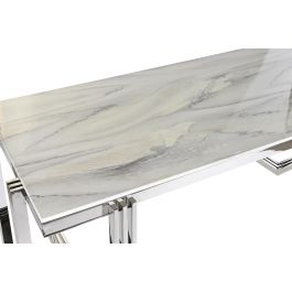 DKD Home Decor Mesa Comedor Moderna Plateado Blanco, Fabricada en Acero y Cristal, 180 cm Ancho, 90 cm Largo, 76 cm Alto