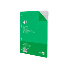 Liderpapel Recambio Cuarto 100 Hojas 60gr Horizontal con Margen 6 Taladros