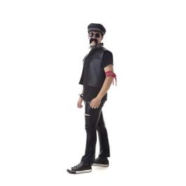 Creaciones Llopis Disfraz adulto motero con chaleco piel negro talla XL, incluye collar, pulsera, gafas, bigote y pañuelo