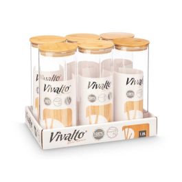 Vivalto Tarro Redondo de Almacenamiento Vidrio Borosilicato con Tapa de Bambú y Silicona 1,8 L Transparente 10x25x10 cm (12 Unidades)