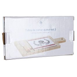 DKD Home Decor Tabla Aperitivo Mediterraneo Casitas Bambú Gres Set de 3 21.5 x 11.8 x 1.5 cm