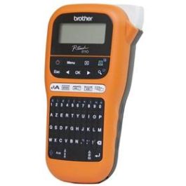 Brother E110 P-touch Rotuladora Electrónica Portátil Profesional con Teclado QWERTY, para Cintas TZe/HGe hasta 12mm, Negro/Naranja