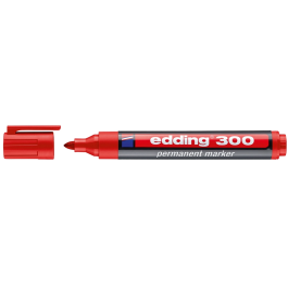 Edding Marcador Permanente 300 Rojo Tinta Resistente Ideal para Diversos Materiales Papel Plástico Vidrio