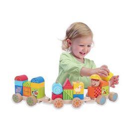 Molto Tren de Madera Juguete 23 Piezas con Vagones, Juego de Construcción Educativo para Niños y Bebés, A partir de 1 Año - 38x9.5x7.5 cm