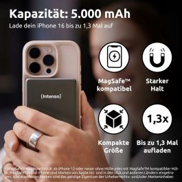 Intenso MW5000 Powerbank Magnético Gris 5000mAh MagSafe y USB-C 20W para iPhone y Dispositivos Compatibles