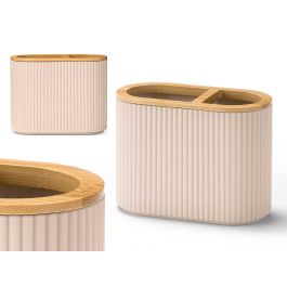 Berilo Portacepillos Doble con Rayas Beige, de Bambú y Plástico, 6.6 x 10.2 x 13 cm (24 Unidades) Precio: 37.50000056. SKU: B1DLGDZQMY